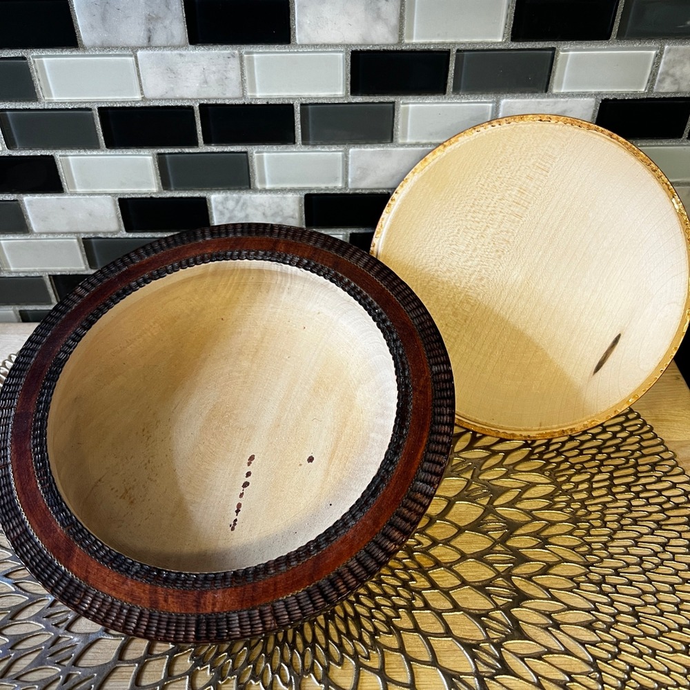 Polish Hand Carved Wood Trinket Box Dish Lid & Bowl Decorative Storage Container - Picture 4 of 10